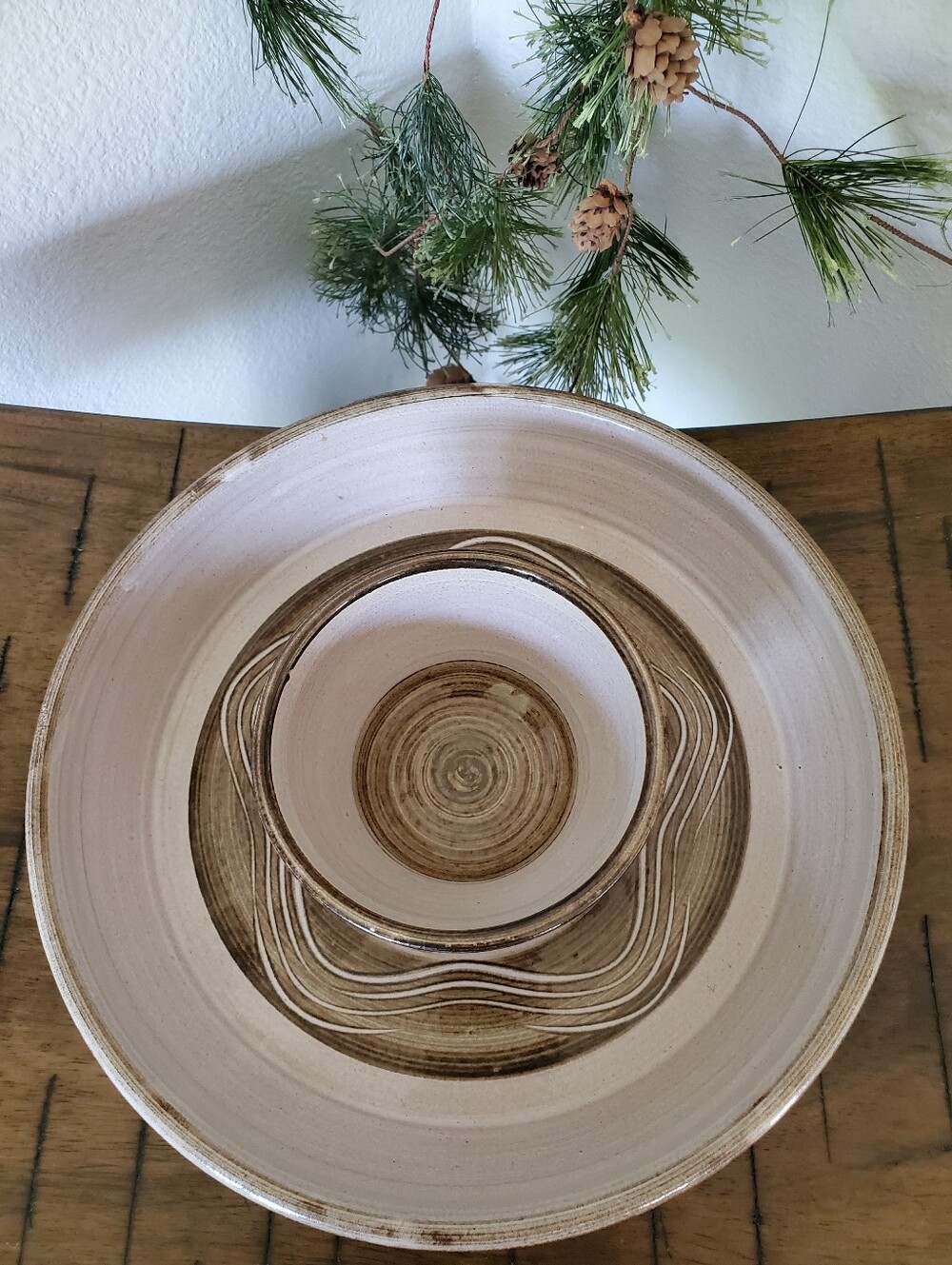Studio Art Pottery Neutral Ceramic Chips Veggie and Dip Platter Swirl Design - Picture 3 of 10